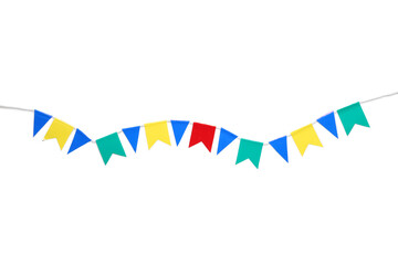 Obraz premium Colorful flags for Festa Junina celebration on white background