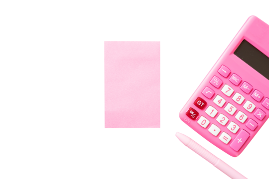 sticky note and calculator on white background isolated. design for business concept