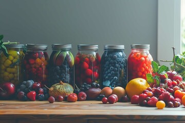 Fruit preserving jars  - obrazy, fototapety, plakaty