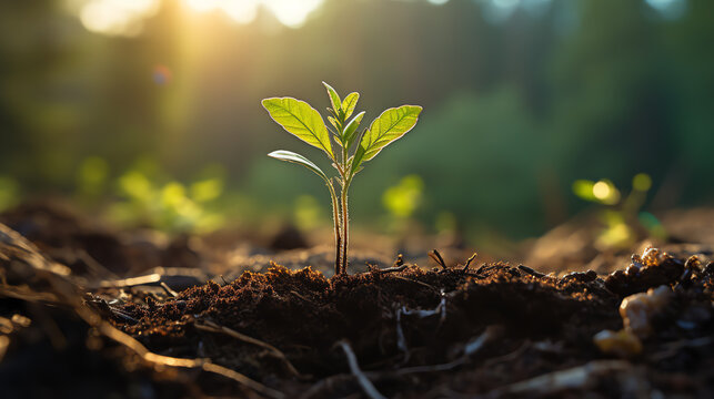 Timelapse shot of a seedling sprouting into a young tree, gradual growth captured in a forest clearing