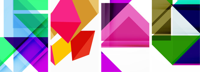 A vibrant display of colorfulness featuring purple, violet, pink, and magenta triangles on a white background. This creative arts piece showcases symmetry and geometric shapes