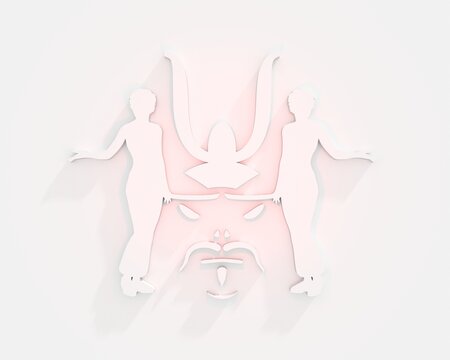recommend clip art: Optical illusion. Women with katana swords make silhouette of samurai warrior face. Simple illustration of Japanese man. Martial art logo design. 3D render