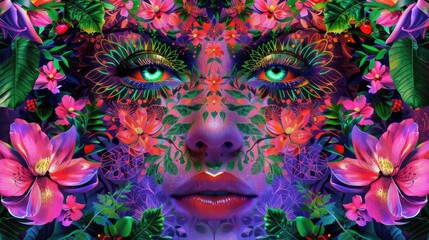 Enchanting Floral Face with Intense Colors
