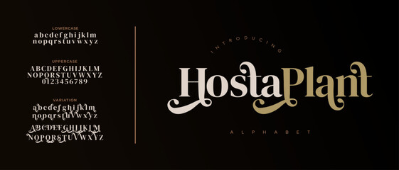 Hostplant Elegant Font Alphabet Uppercase Lowercase and Number. Classic Lettering Minimal Fashion Designs. Typography modern serif fonts regular decorative vintage concept. vector illustration