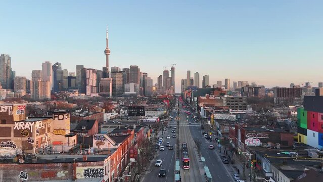 Low flight through to Streets of Chinatown in Toronto Canada - travel photography by drone