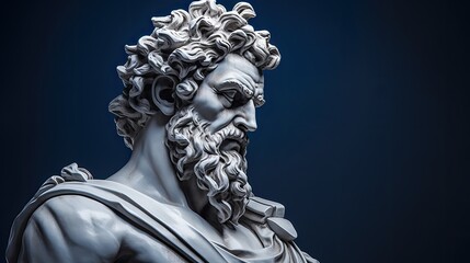 Dramatic statue of a bearded man with curly hair