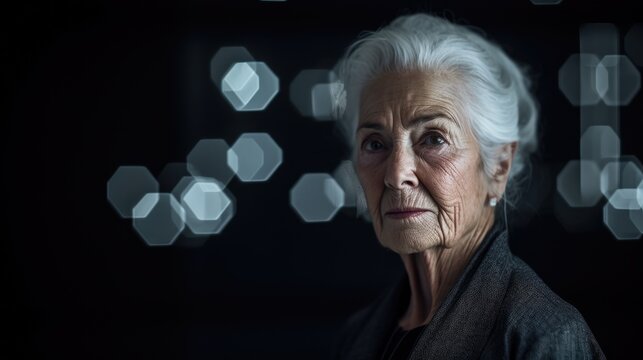 Thoughtful senior woman in dark background