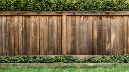 Wooden fence in the backyard and lawn Nice wooden fence around house.ai generative