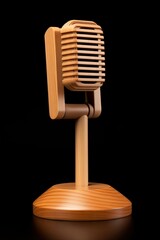 Vintage wooden microphone on black background