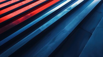 Craft an elegant presentation background with intersecting blue and red stripes. Discuss how the interplay of these stripes creates a sense of sophistication and balance