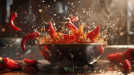 Craft an illustrative scene capturing the essence, hot chili