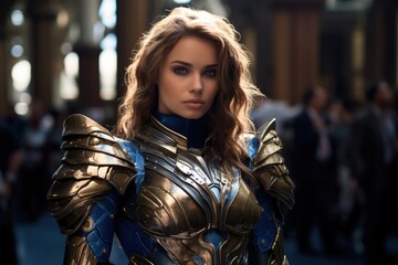 Obraz premium Powerful female warrior in futuristic armor