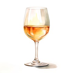Glass of white wine isolated on white background. Watercolor illustration.