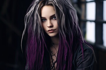 Fototapeta premium mysterious woman with purple hair