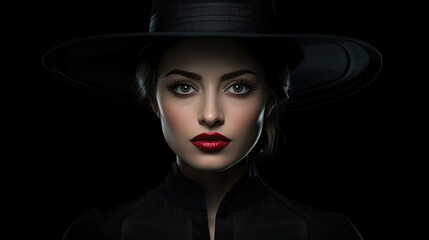 mysterious woman in black hat and coat