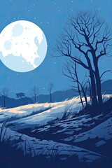 Serene winter landscape with full moon