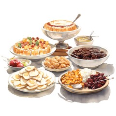Fototapeta premium Catering buffet with desserts, cupcakes, cakes and fruits.