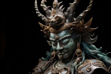 Intricate buddhist deity statue with ornate details