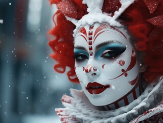 Dramatic winter makeup portrait of a woman in costume