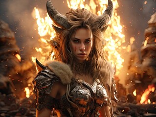 fierce fantasy warrior woman with horns