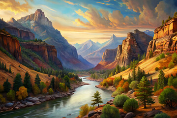 grand canyon river landscape in forest on mountain