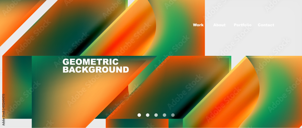 Poster a colorful geometric background featuring orange and green triangles on a white backdrop. the bold u