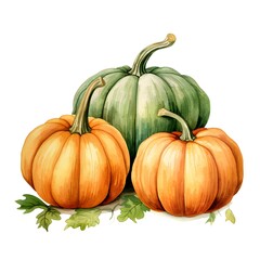 Pumpkins. Hand drawn watercolor illustration isolated on white background