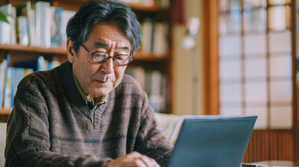 Fototapeta premium Image of senior man at laptop.
