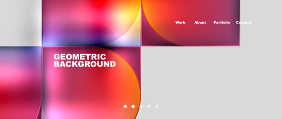 A colorful geometric background featuring squares and circles in hues of amber, magenta, and peach on a white backdrop, reminiscent of automotive lighting. The design is fluid and dynamic