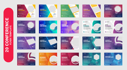 Corporate horizontal business conference flyer template design bundle. Conference flyer and invitation banner template design and technology conference social media banner layout, live webinar event