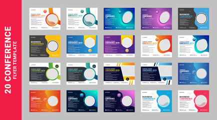 Creative technology conference webinar flyer bundle template and business event social media banner invitation layout design, live webinar template