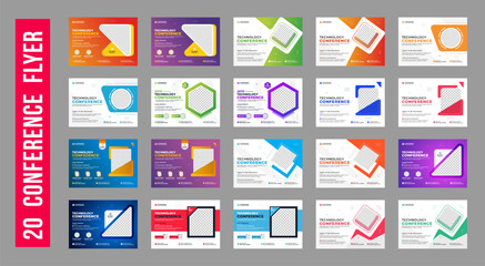 Corporate horizontal business conference flyer template bundle or online webinar and technology conference social media banner layout, live webinar event invitation banner design template
