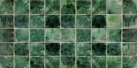 Green ceramic tile background. Old vintage ceramic tiles in green to decorate the kitchen or bathroom