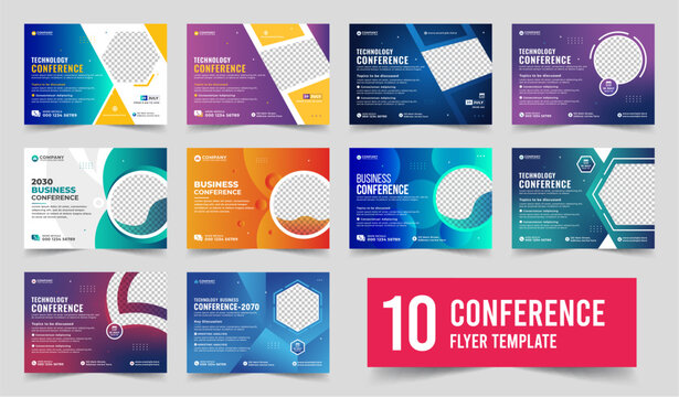 Corporate horizontal business conference flyer template. Technology conference social media banner layout, live webinar event invitation banner