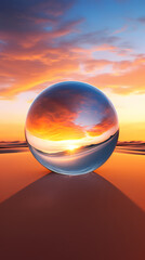 Glass sphere reflects vast desert landscape