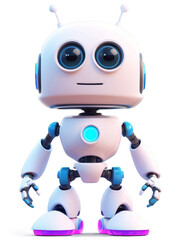 The robot is standing and looking forward. Transparent background. AI.