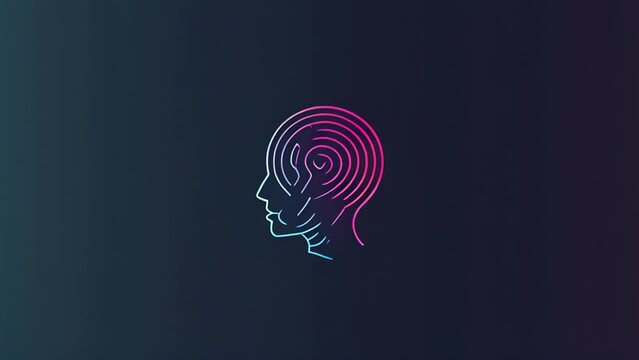 Vector illustrated design of a head in profile as a maze forms inside. Logo for technology company.