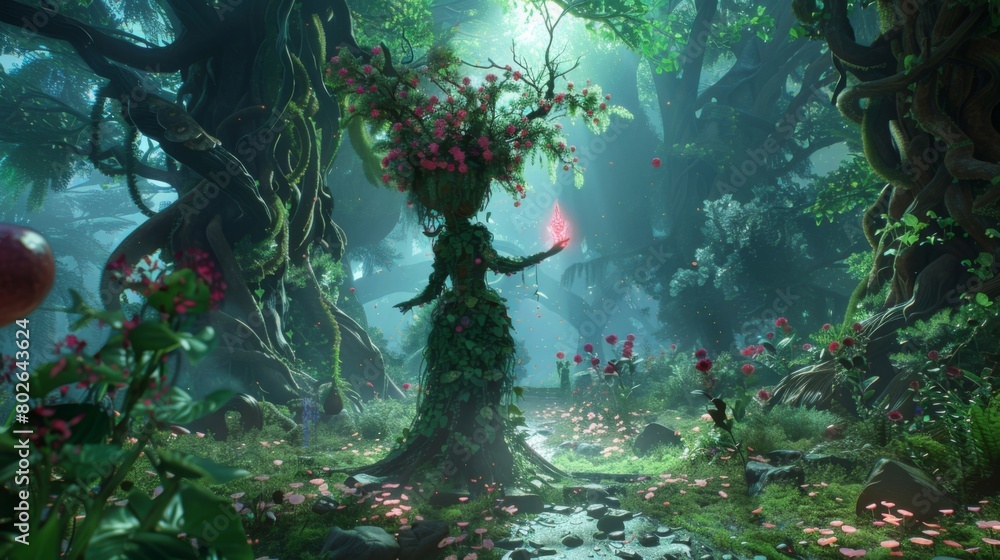 Poster towering trees with twisted roots create a mazelike forest filled with secrets and mysteries. in the