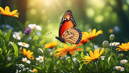 Fototapeta na wymiar abstract nature spring Background, spring flower and butterfly