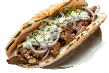 Greek Gyros with Tzatziki Sauce, Isolated on a Transparent Background