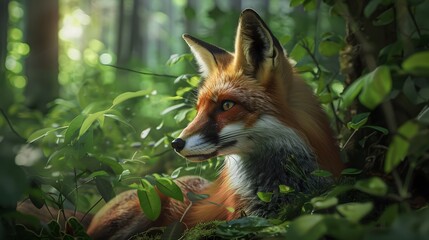 Fototapeta premium Photorealistic Image of an Inquisitive Fox in a Natural Setting, Emphasizing Detail in Wildlife Photography