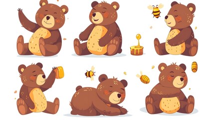 Fototapeta premium Cheerful Bear Character in Various Poses Rendered in Fun Cartoon Vector Style for Children’s Media