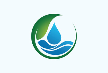 Water Drop and Leaf Logo for Business branding, Company, Corporate Related with Nature, Eco, fresh, organic, health, bio, aqua, energy, rain