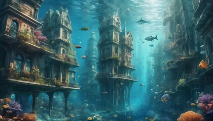 Surreal Underwater Metropolis Ethereal Aquatic Ci