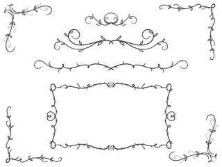 Set of wedding ornament. floral border and corner frame