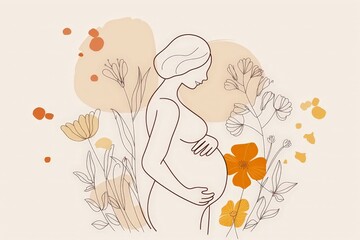 A woman is pregnant and holding her belly. web back ground design .ai generative