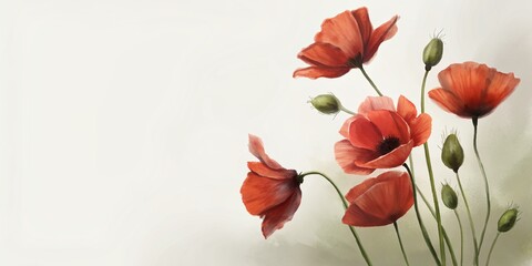 Digital painting of poppies with empty area for text.