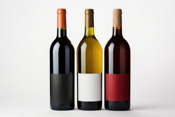 three bottles of wine with different colors. blank bottles for mockup