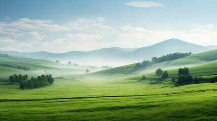 landscape with green mountains and clouds