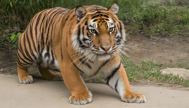 A Tiger Crouching Low To The Ground